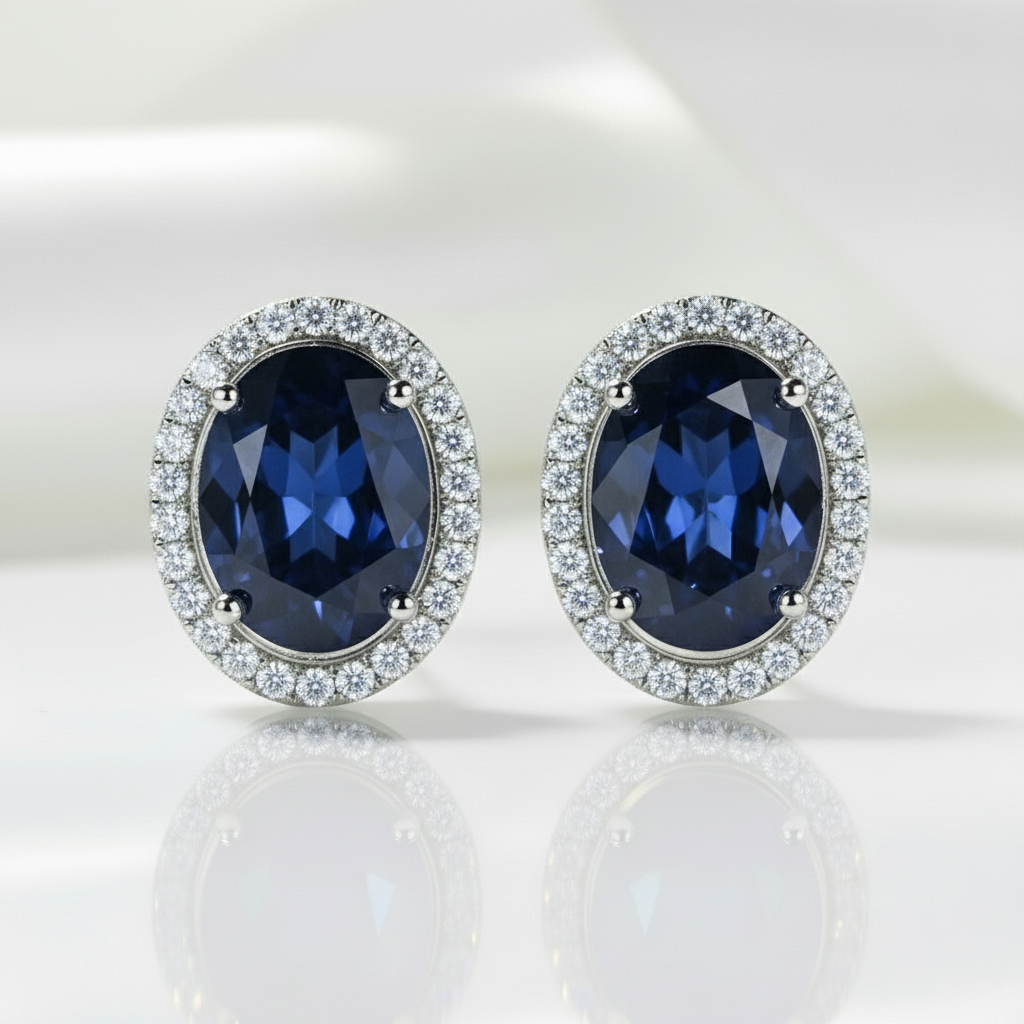 Oval Cut Blue Sapphire Stud Earrings-Black Diamonds New York
