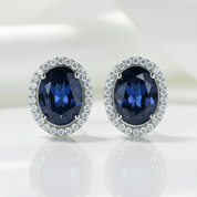 Oval Cut Blue Sapphire Stud Earrings-Black Diamonds New York