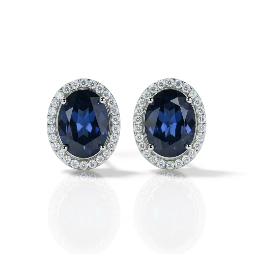 Oval Cut Blue Sapphire Stud Earrings-Black Diamonds New York