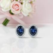 Oval Cut Blue Sapphire Stud Earrings-Black Diamonds New York