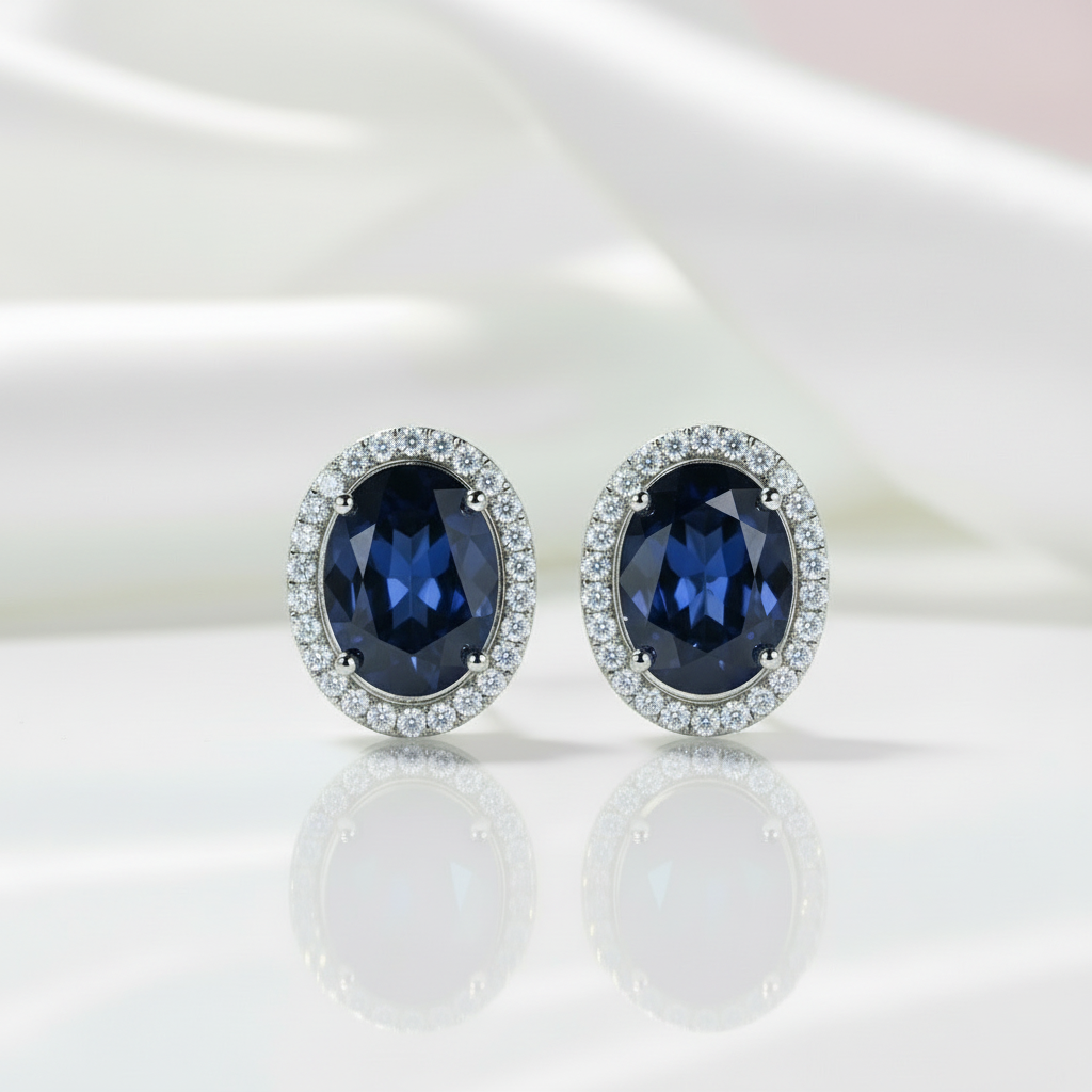 Oval Cut Blue Sapphire Stud Earrings-Black Diamonds New York