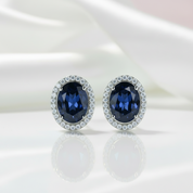 Oval Cut Blue Sapphire Stud Earrings-Black Diamonds New York