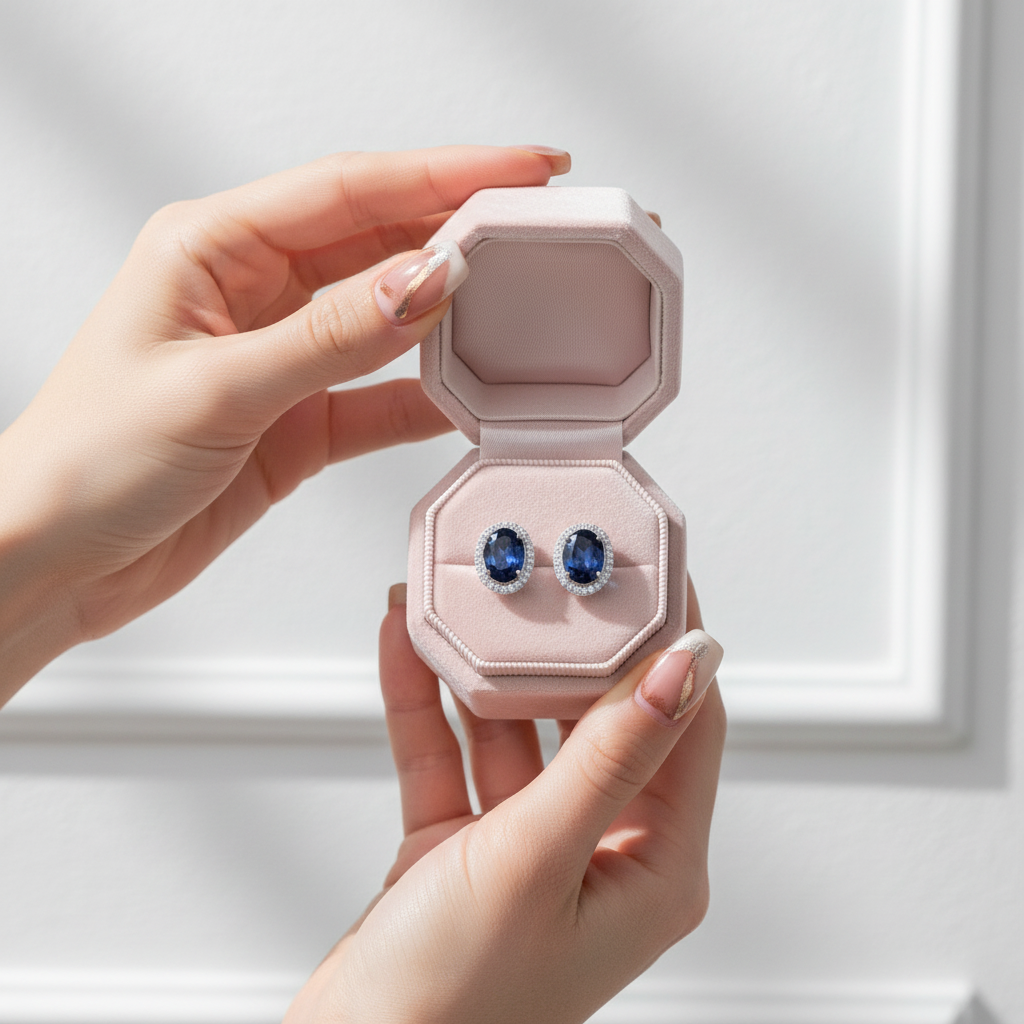 Oval Cut Blue Sapphire Stud Earrings-Black Diamonds New York