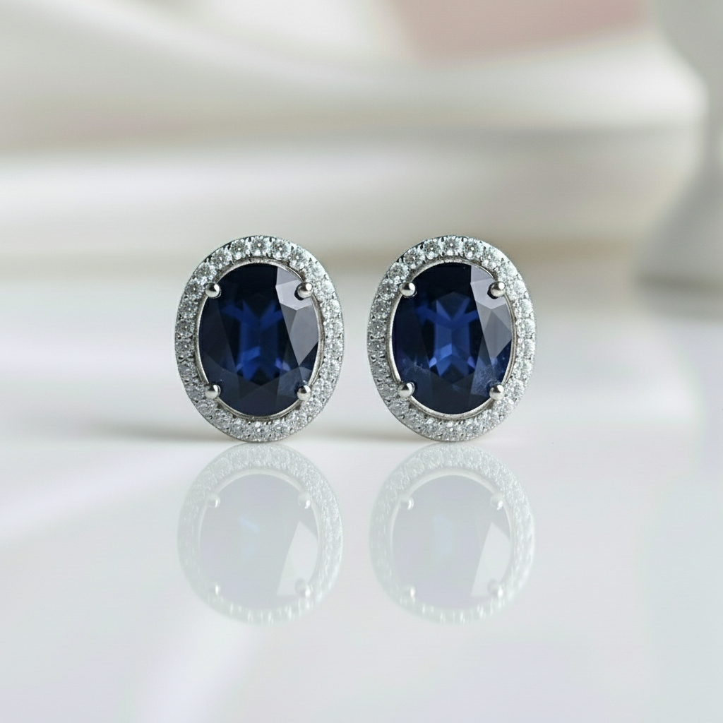 Oval Cut Blue Sapphire Stud Earrings-Black Diamonds New York