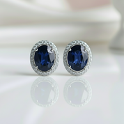 Oval Cut Blue Sapphire Stud Earrings-Black Diamonds New York
