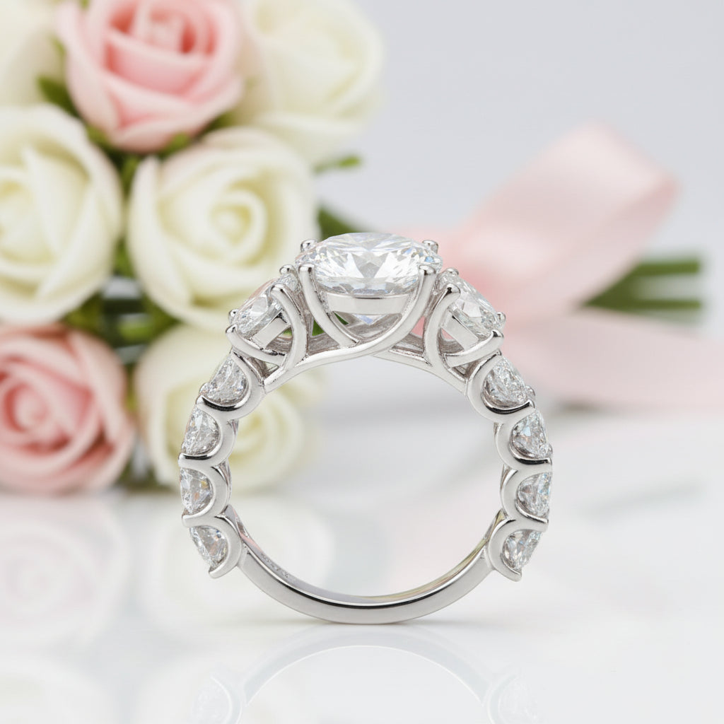 8.9 Ctw Round Diamond Option Engagement Ring Set-Black Diamonds New York