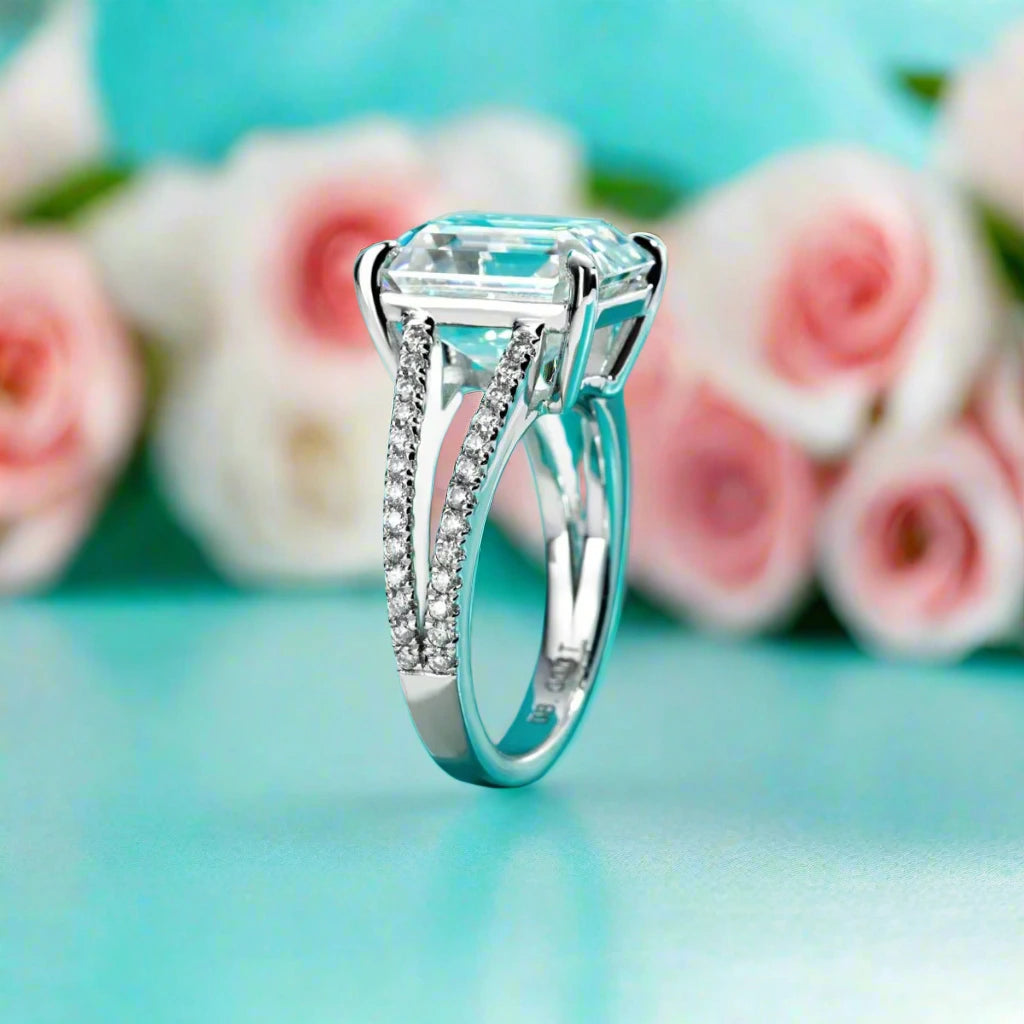 8.0 Ct Emerald Cut Diamond Split Shank Engagement Ring-Black Diamonds New York