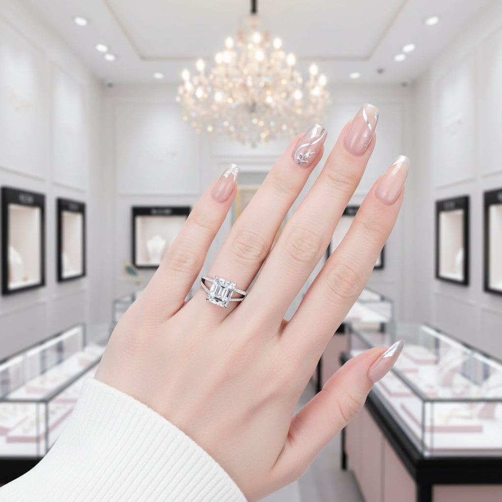 8.0 Ct Emerald Cut Diamond Option Split Shank Engagement Ring-Black Diamonds New York
