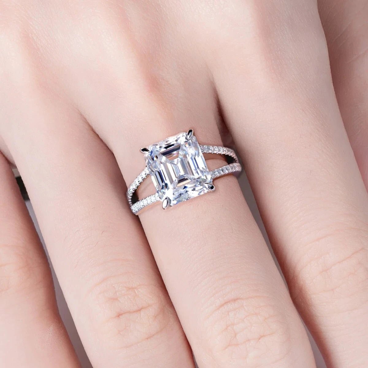 Halo Engagement Rings Emerald Split Shank Ring Ct Emerald Cut