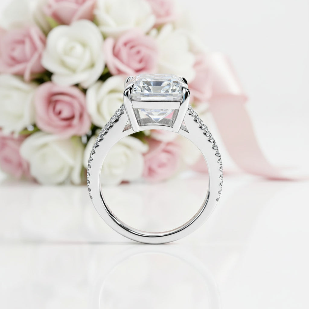 8.0 Ct Emerald Cut Diamond Option Split Shank Engagement Ring-Black Diamonds New York