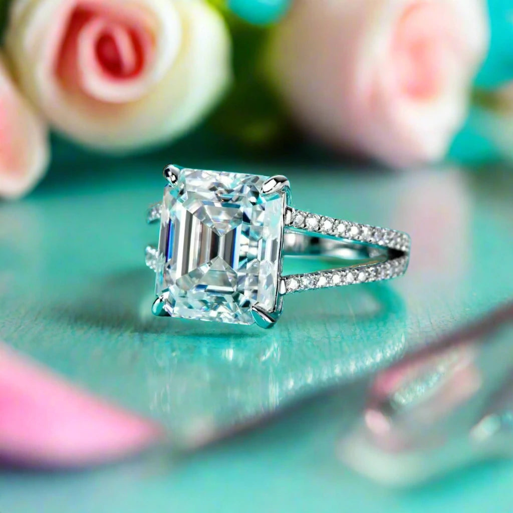 8.0 Ct Emerald Cut Diamond Split Shank Engagement Ring-Black Diamonds New York