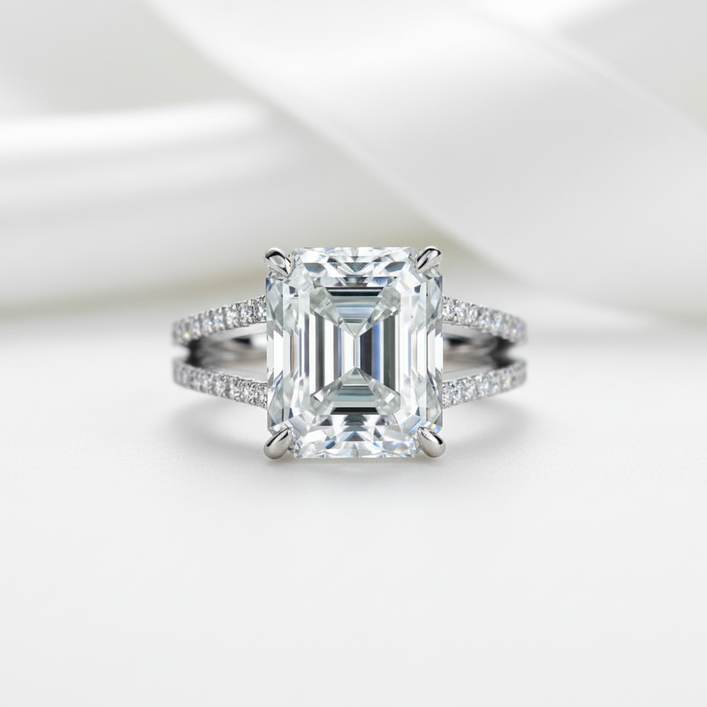 8.0 Ct Emerald Cut Diamond Option Split Shank Engagement Ring-Black Diamonds New York