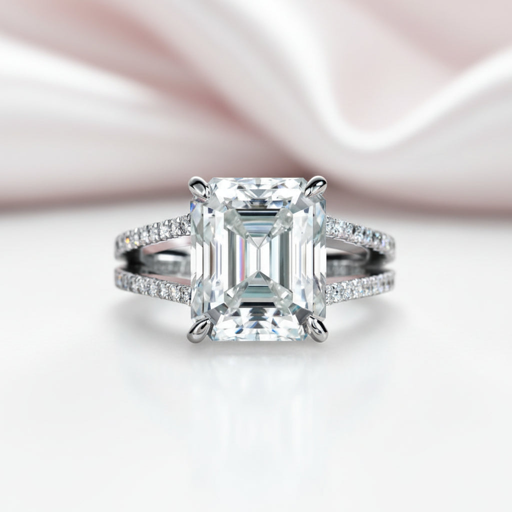 8.0 Ct Emerald Cut Diamond Option Split Shank Engagement Ring-Black Diamonds New York