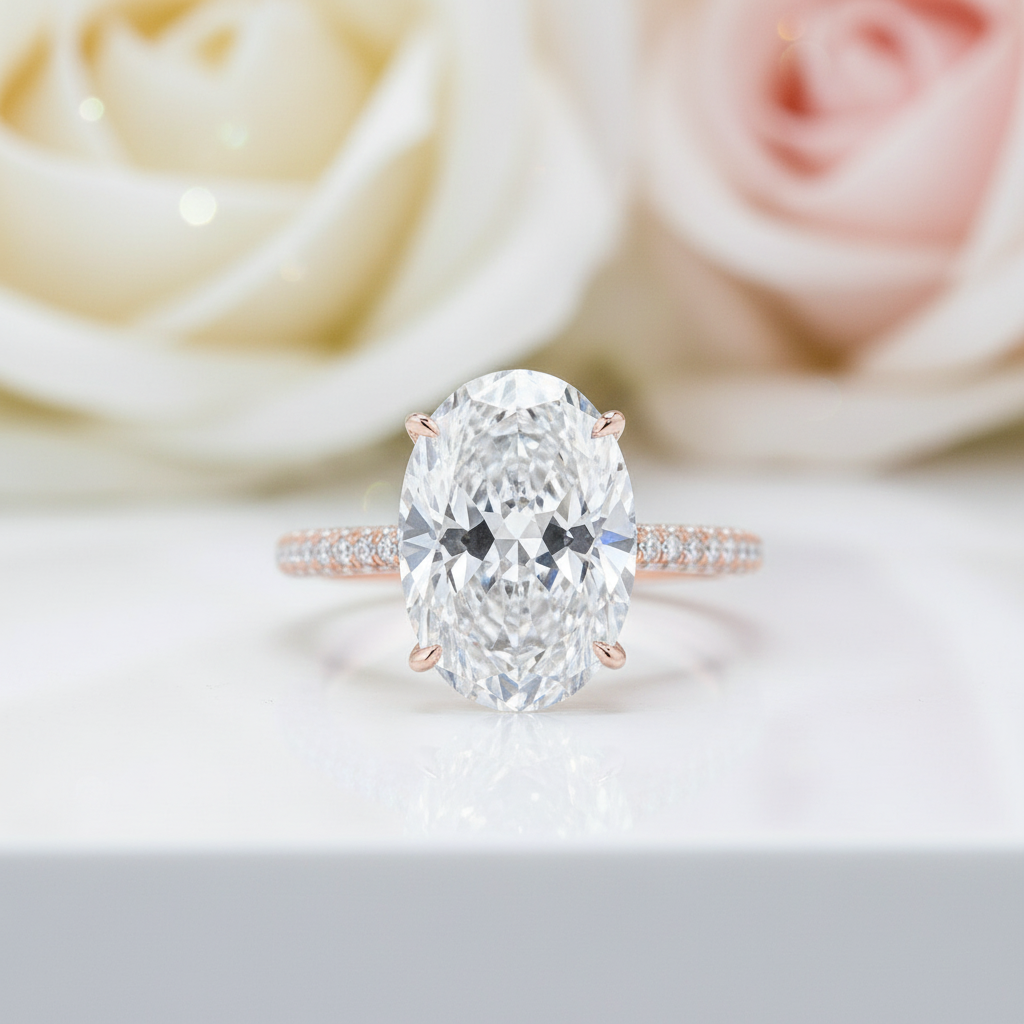 8.0 ct Oval Cut Diamond Hidden Halo Engagement Ring-Black Diamonds New York