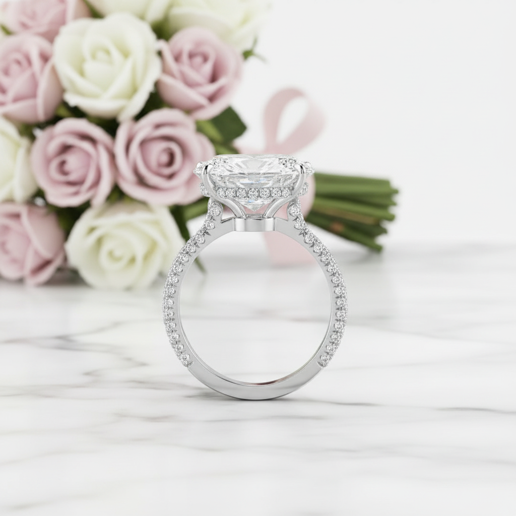 8.0 ct Oval Cut Diamond Option Hidden Halo Engagement Ring-Black Diamonds New York