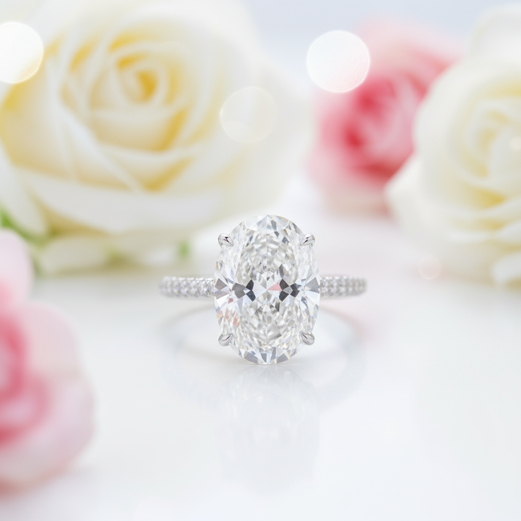 8.0 ct Oval Cut Diamond Hidden Halo Engagement Ring-Black Diamonds New York