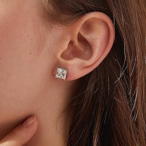 Diamond Princess Cut Shiny Earrings-Black Diamonds New York