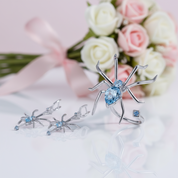 8.83Ct Sky Blue Topaz Spider Gemstone Jewelry Set-Black Diamonds New York