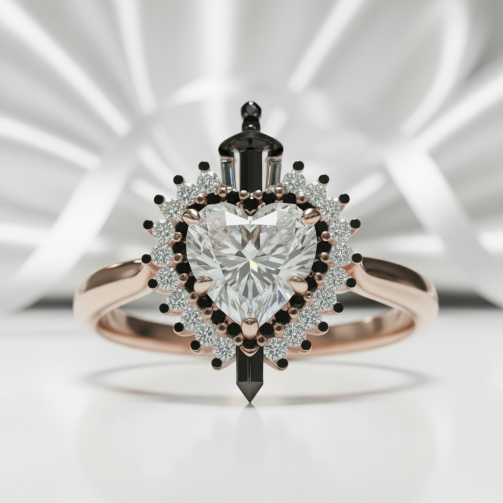 Against All Odds- Heart Shape Diamond Option Gothic Engagement Ring-Black Diamonds New York