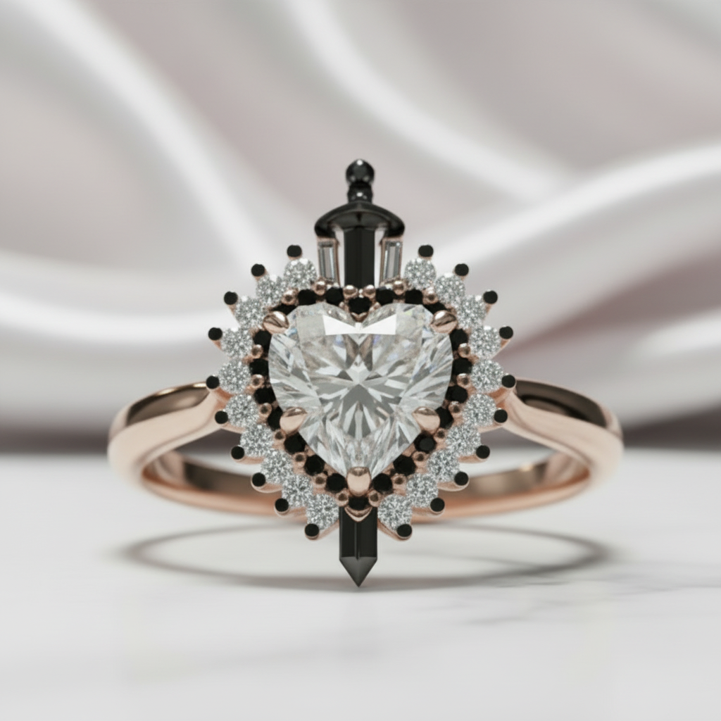 Against All Odds- Heart Shape Diamond Option Gothic Engagement Ring-Black Diamonds New York