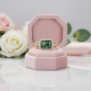 8*6mm Emerald Natural Green Moss Agate Engagement Ring-Black Diamonds New York