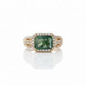 8*6mm Emerald Natural Green Moss Agate Engagement Ring-Black Diamonds New York