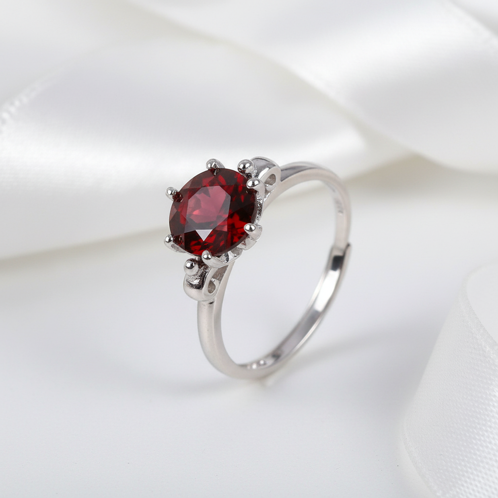 8*8mm Round Cut Garnet Engagement Ring-Black Diamonds New York