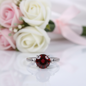 8*8mm Round Cut Garnet Engagement Ring-Black Diamonds New York