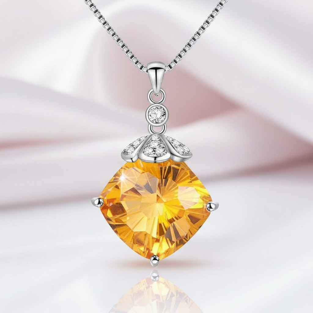 8.0 Ct Cushion Cut Citrine Necklace-Black Diamonds New York