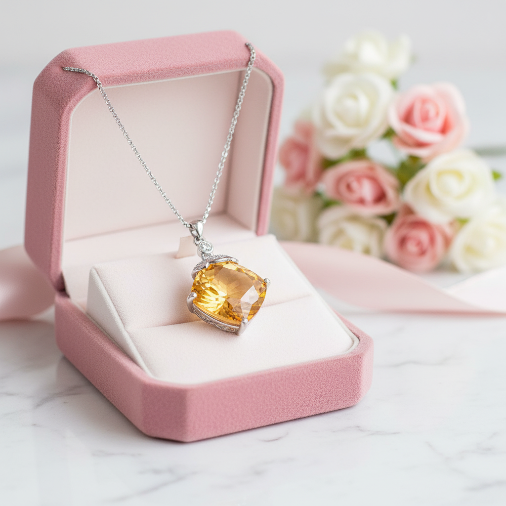 8.0 Ct Cushion Cut Citrine Necklace-Black Diamonds New York