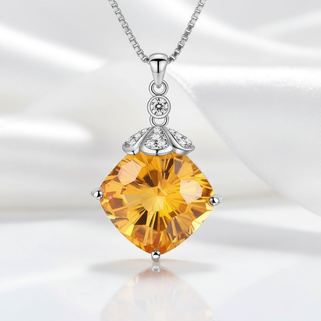 8.0 Ct Cushion Cut Citrine Necklace-Black Diamonds New York