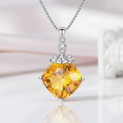 8.0 Ct Cushion Cut Citrine Necklace-Black Diamonds New York