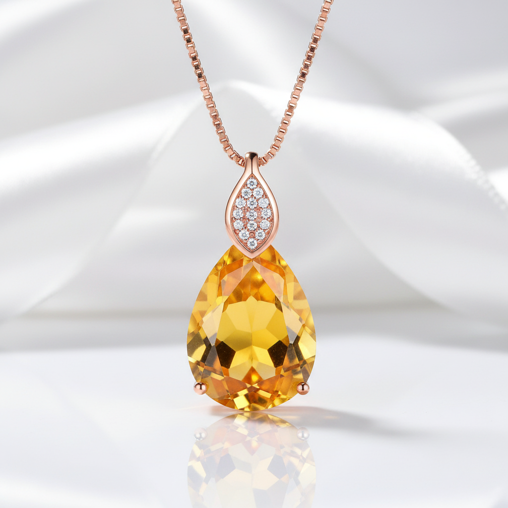 8.0 Ct Teardrop Citrine Bead Vintage Necklace-Black Diamonds New York