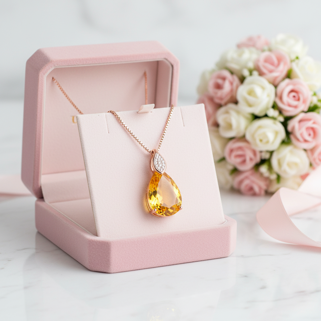 8.0 Ct Teardrop Citrine Bead Vintage Necklace-Black Diamonds New York