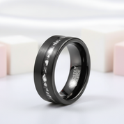 8mm Black Brushed Tungsten Men's Wedding with Meteorite Fragments-Black Diamonds New York