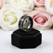 8mm Black Brushed Tungsten Men's Wedding with Meteorite Fragments-Black Diamonds New York