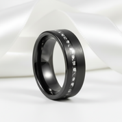 8mm Black Brushed Tungsten Men's Wedding with Meteorite Fragments-Black Diamonds New York