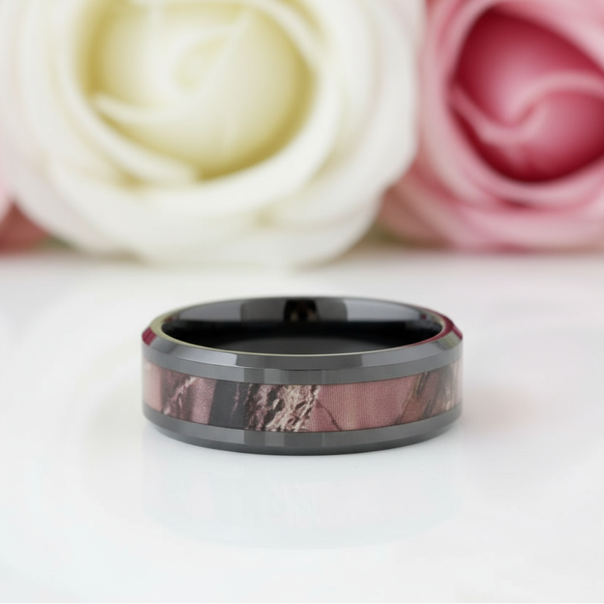 8mm Black Ceramic Wedding Band with Camo Inlay-Black Diamonds New York