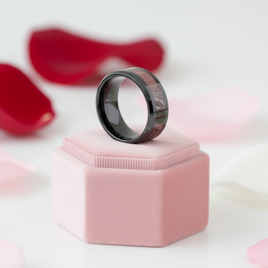 8mm Black Ceramic Wedding Band with Camo Inlay-Black Diamonds New York