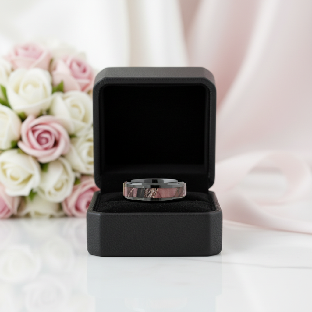 8mm Black Ceramic Wedding Band with Camo Inlay-Black Diamonds New York