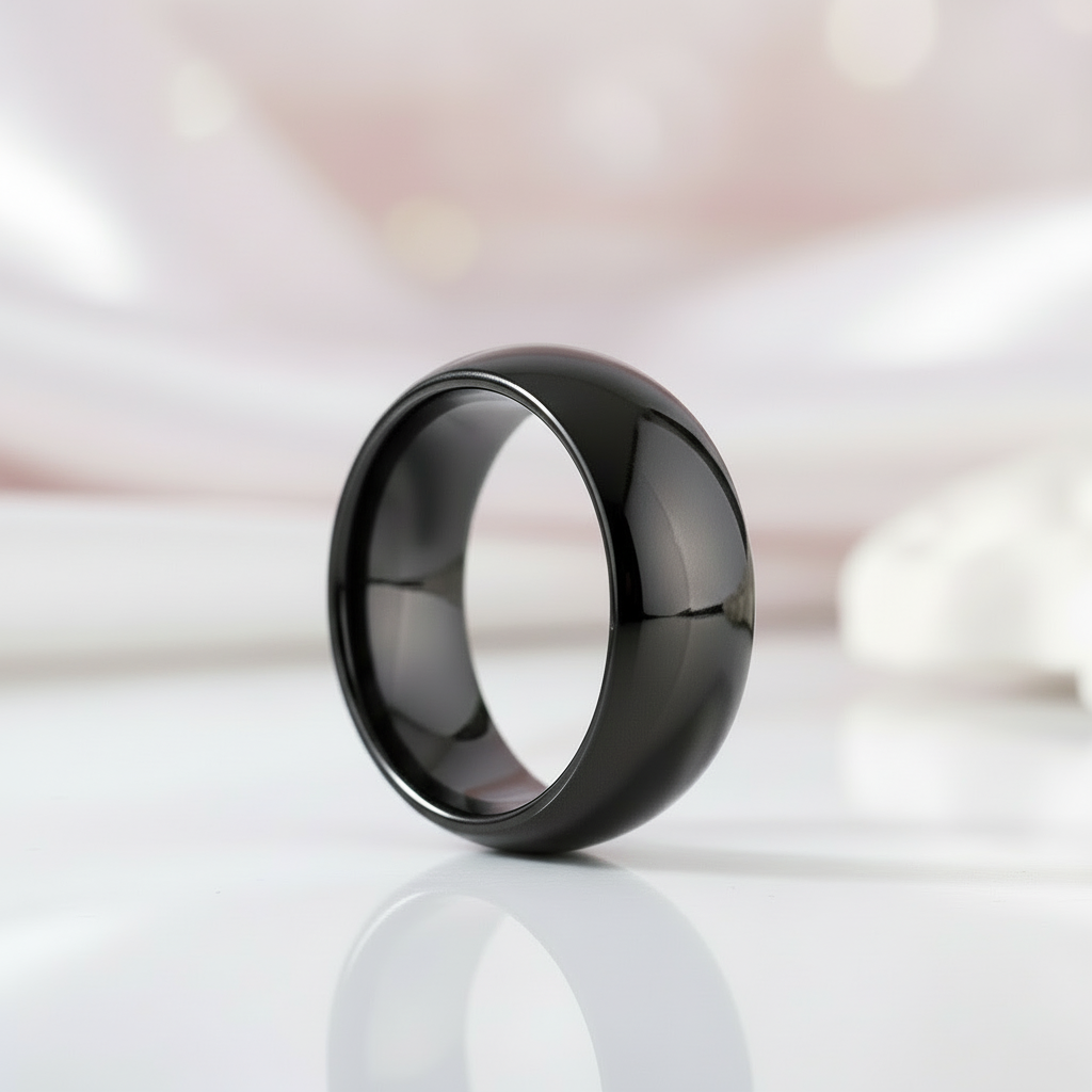 8mm Black Dome Polish Men's Tungsten Carbide Wedding Ring-Black Diamonds New York