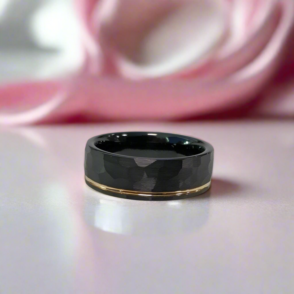 8mm Black Rose Gold Plated Faceted Tungsten Carbide-Black Diamonds New York