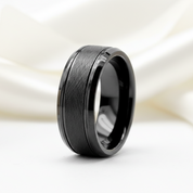 8mm Black Simple Messed Brushed Tungsten Carbide Men's Wedding Band-Black Diamonds New York