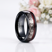 8mm Black Tungsten Wedding Band with Spiral & Red String Inlay-Black Diamonds New York
