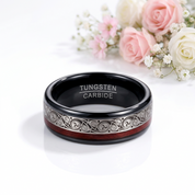 8mm Black Tungsten Wedding Band with Spiral & Red String Inlay-Black Diamonds New York
