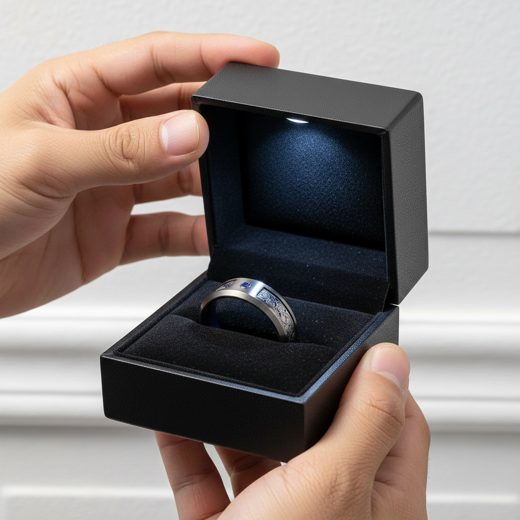 8mm Black Tungsten Wedding Band with Spiral & Red String Inlay-Black Diamonds New York