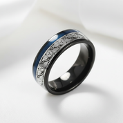 8mm Black Tungsten with Spiral Pattern & Blue Guitar String Inlay-Black Diamonds New York