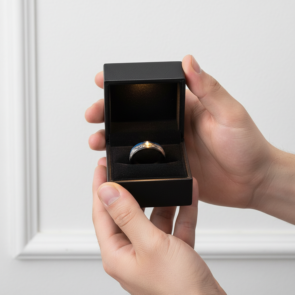 8mm Black Tungsten with Spiral Pattern & Blue Guitar String Inlay-Black Diamonds New York