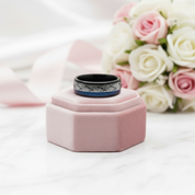 8mm Black Tungsten with Spiral Pattern & Blue Guitar String Inlay-Black Diamonds New York