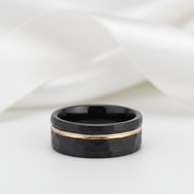 8mm Black with Rose Gold Tungsten Carbide Hammer Matte Finish Wedding Band-Black Diamonds New York